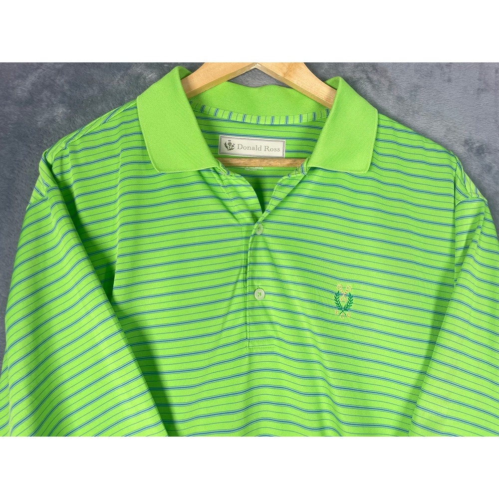 Donald Ross Mens XL Peachtree Golf Atlanta Polo Shirt Lime Green Blue Striped